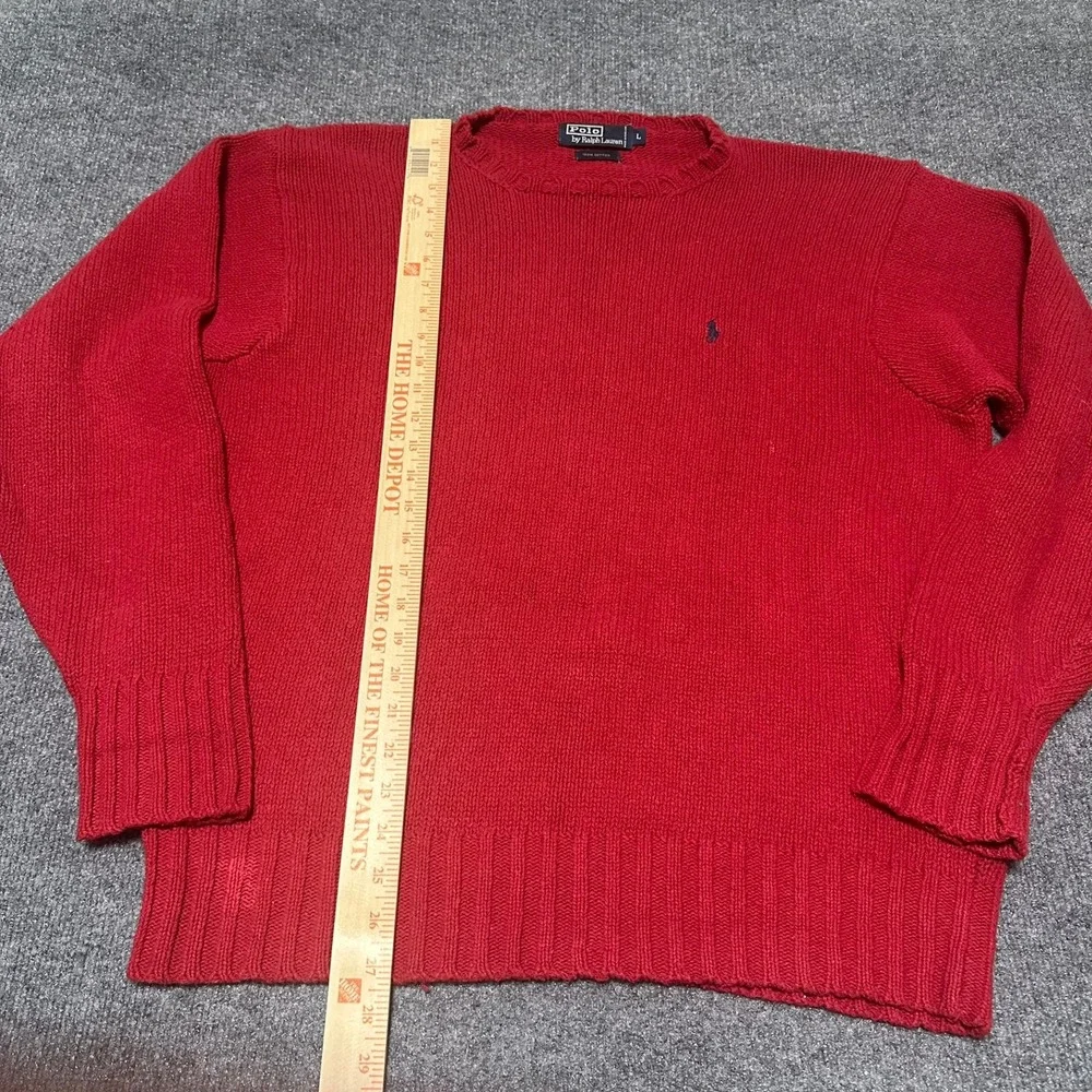 Polo Ralph Lauren Mens Red Cotton Knit Crewneck Sweater Large Pony Logo